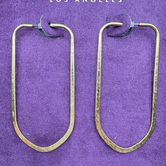 Lucky Brand Hammered Long Gold Tone Brutalist Hoop Earrings New In Box - Picture 2 of 9